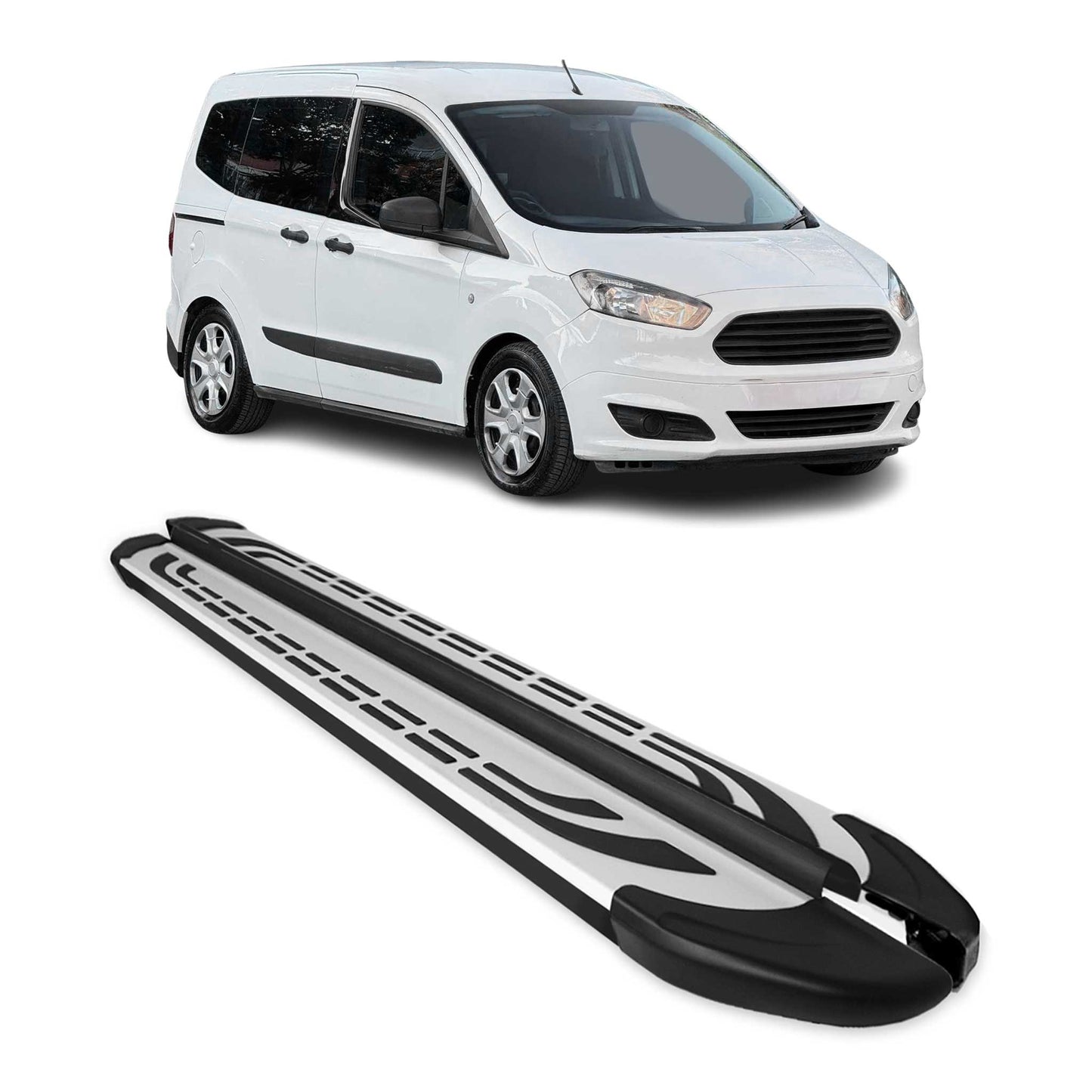 Trittbretter Seiten für Ford Transit Tourneo Courier 2014-2022 L1 Schwarz Alu