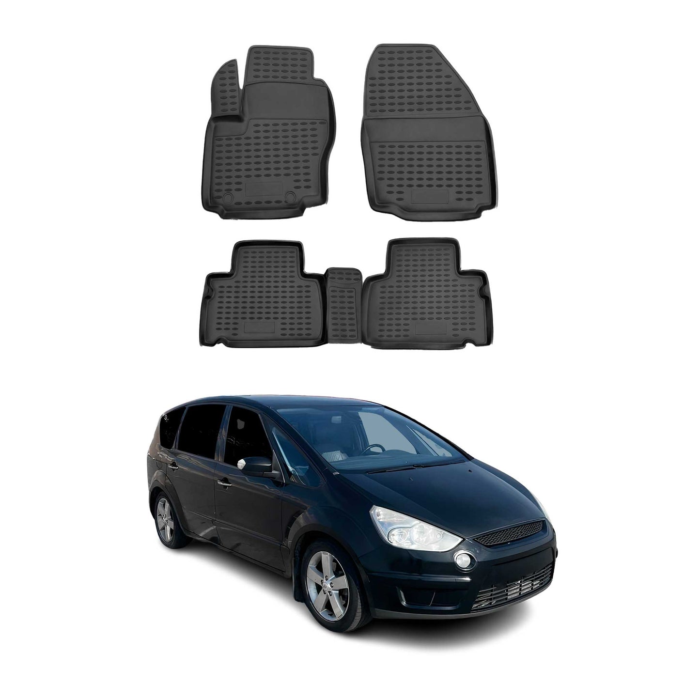 OMAC Gummimatten Fußmatten für Ford S-Max 2006-2014 TPE Automatten Schwarz 4x