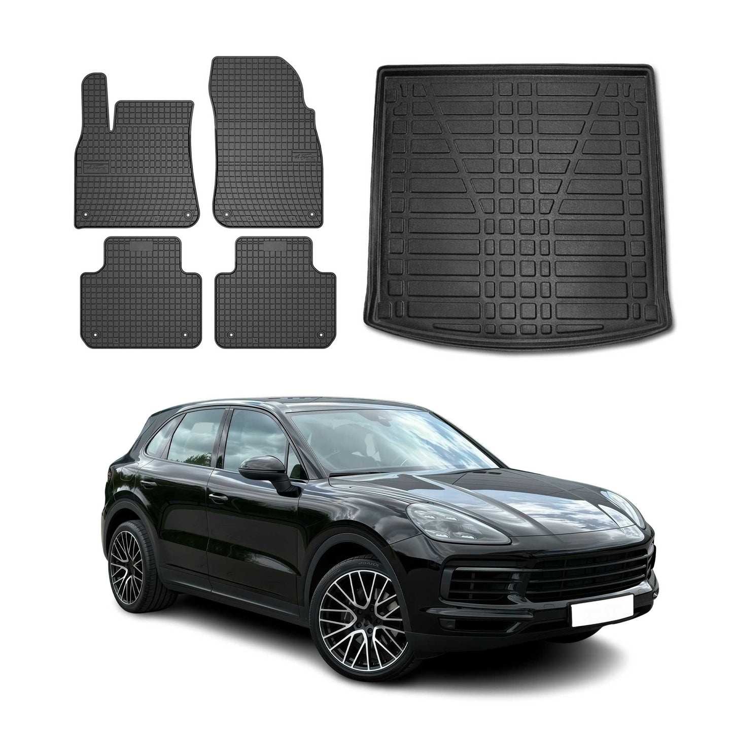 Set covorașe și portbagaj pentru Porsche Cayenne PO536 2017-2025, cauciuc, 5x