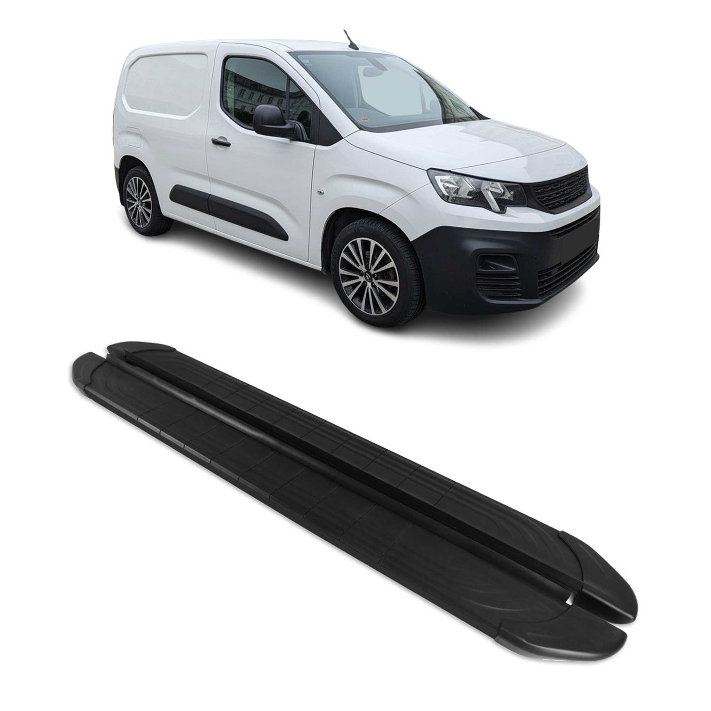 Seitenschweller Trittbretter für Peugeot Partner 2019-2025 Van L2 Schwarz 2 tlg