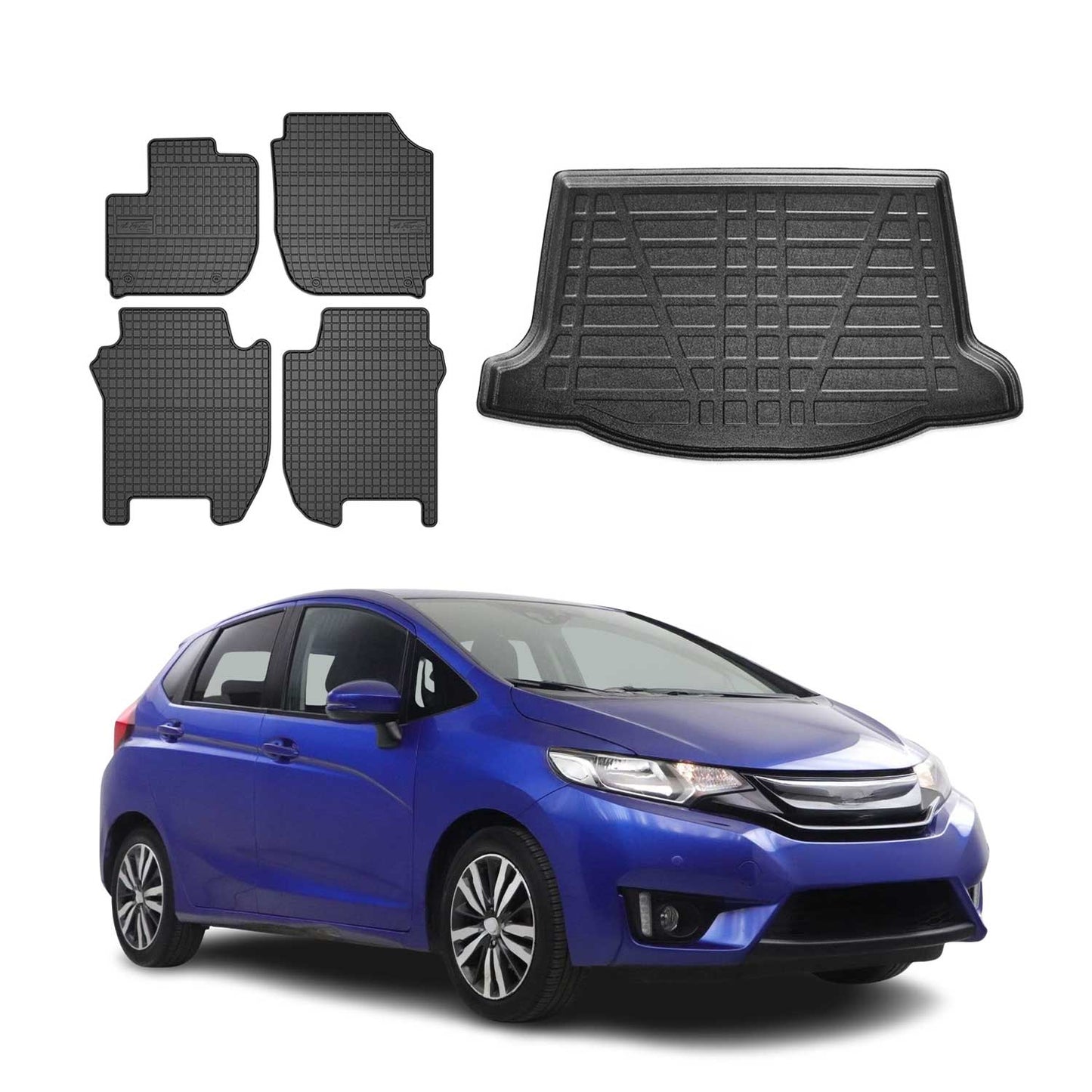 Set covorașe și căptușeală portbagaj pentru Honda Jazz 2015-2020, cauciuc TPE, negru, 5x