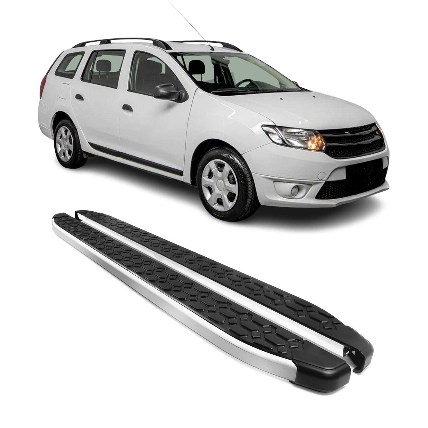 Alu Trittbretter Seitenschweller für Dacia Logan MCV 2012-2021 Schwarz Silber 2x