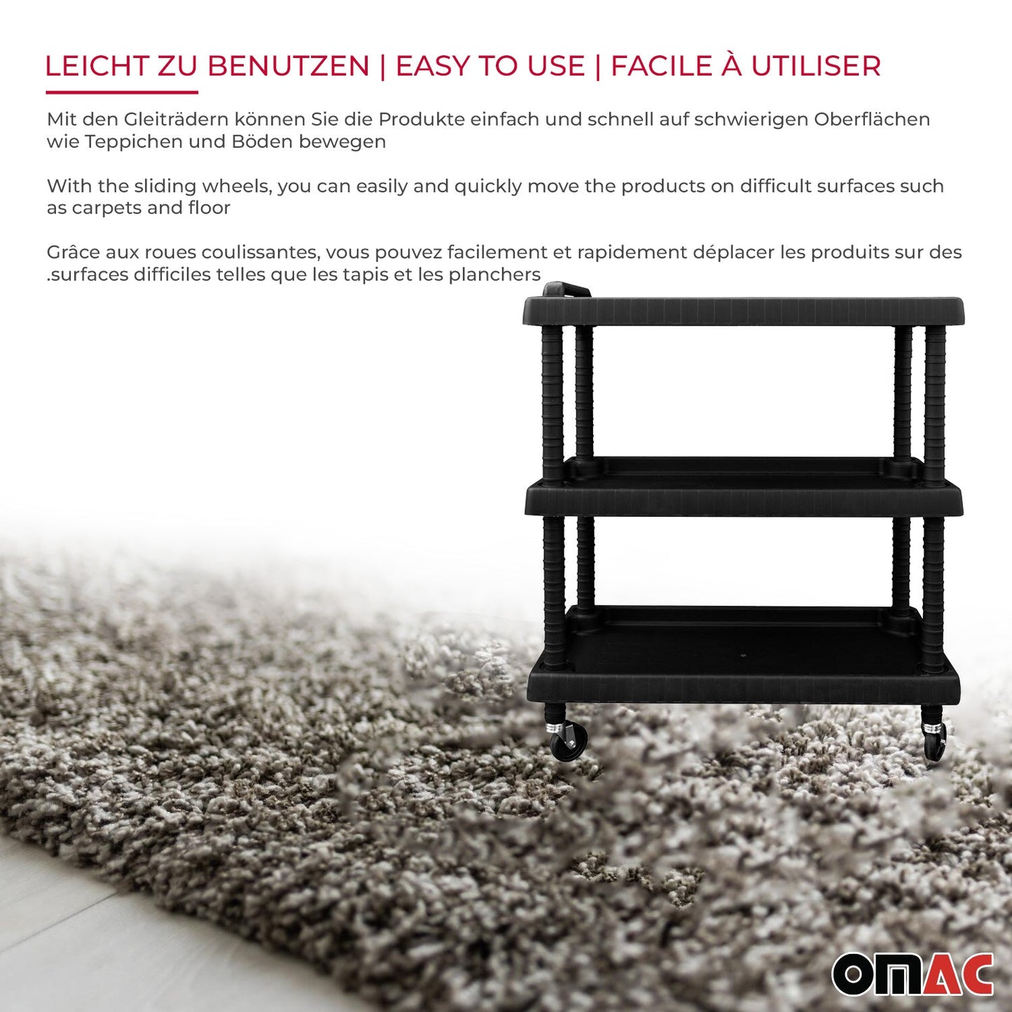 Rollwagen 3 Etagen Rollen Trolley Werkstattwagen Montagewagen Schwarz 40 kg