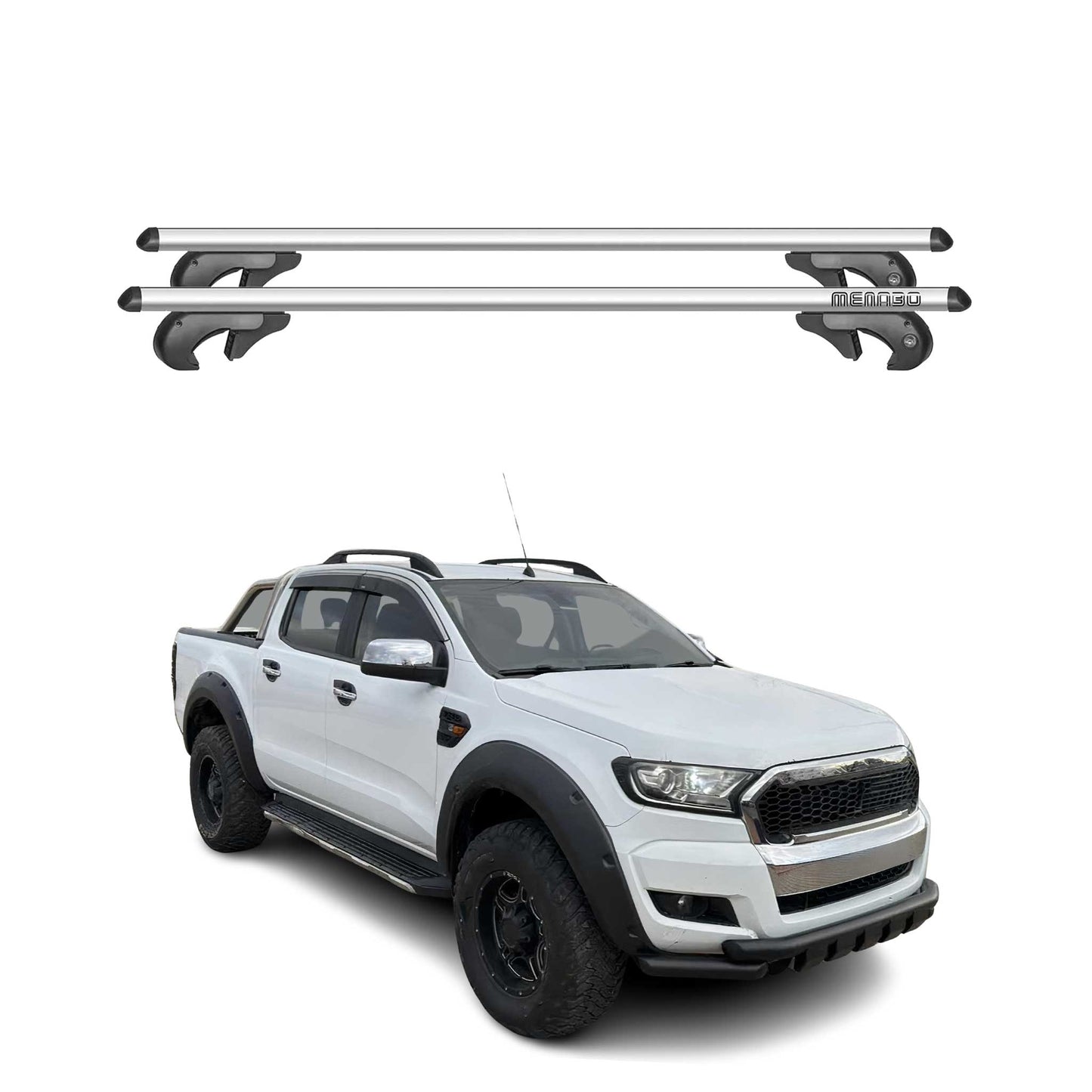 Menabo Portbagaj de plafon pentru Ford Ranger 2011-2015 90 kg, aluminiu, argintiu, 2 piese