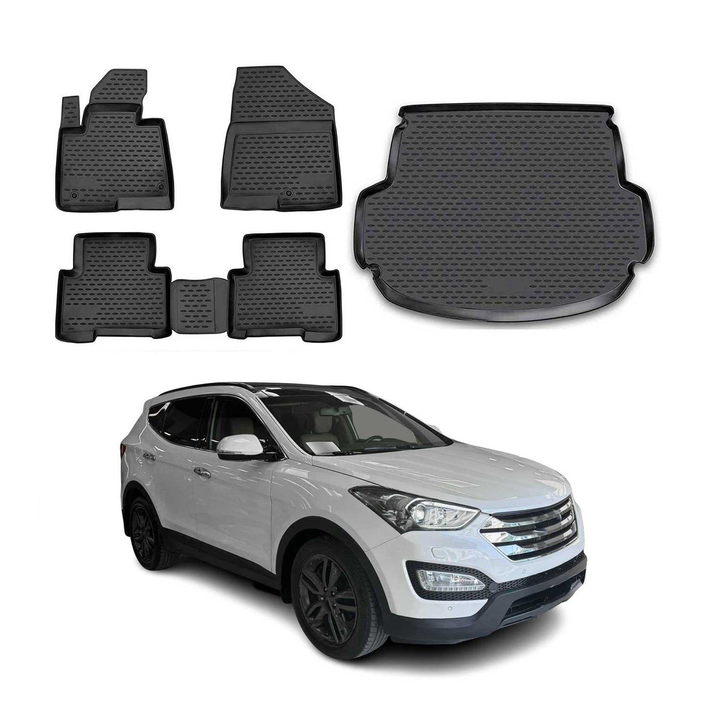 Set covorașe și portbagaj pentru Hyundai Santa Fe 2012-2020 TPE Negru