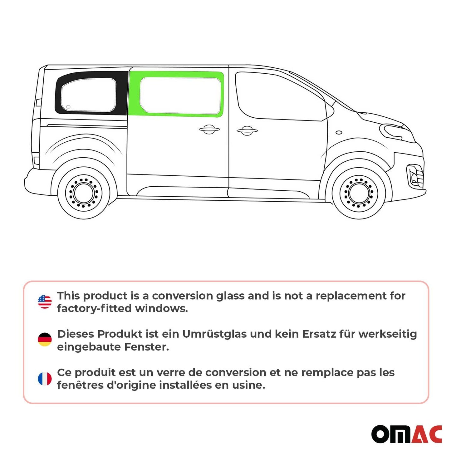 Seitenfenster Auto Fenster für Toyota Proace 2017-2024 Schiebetür Rechts L2 L3