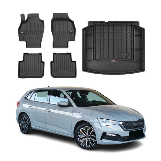 OMAC Fußmatten & Kofferraumwanne Set für Skoda Scala 2019-2025 Gummi Schwarz 5x