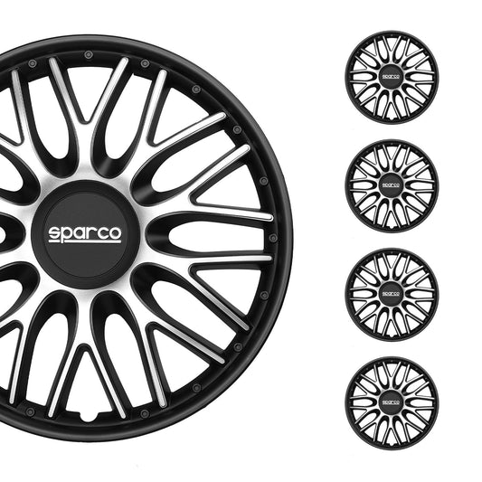 Radkappen Radzierblenden Sparco Roma 16" Zoll Abdeckung Set Silber Schwarz 4x