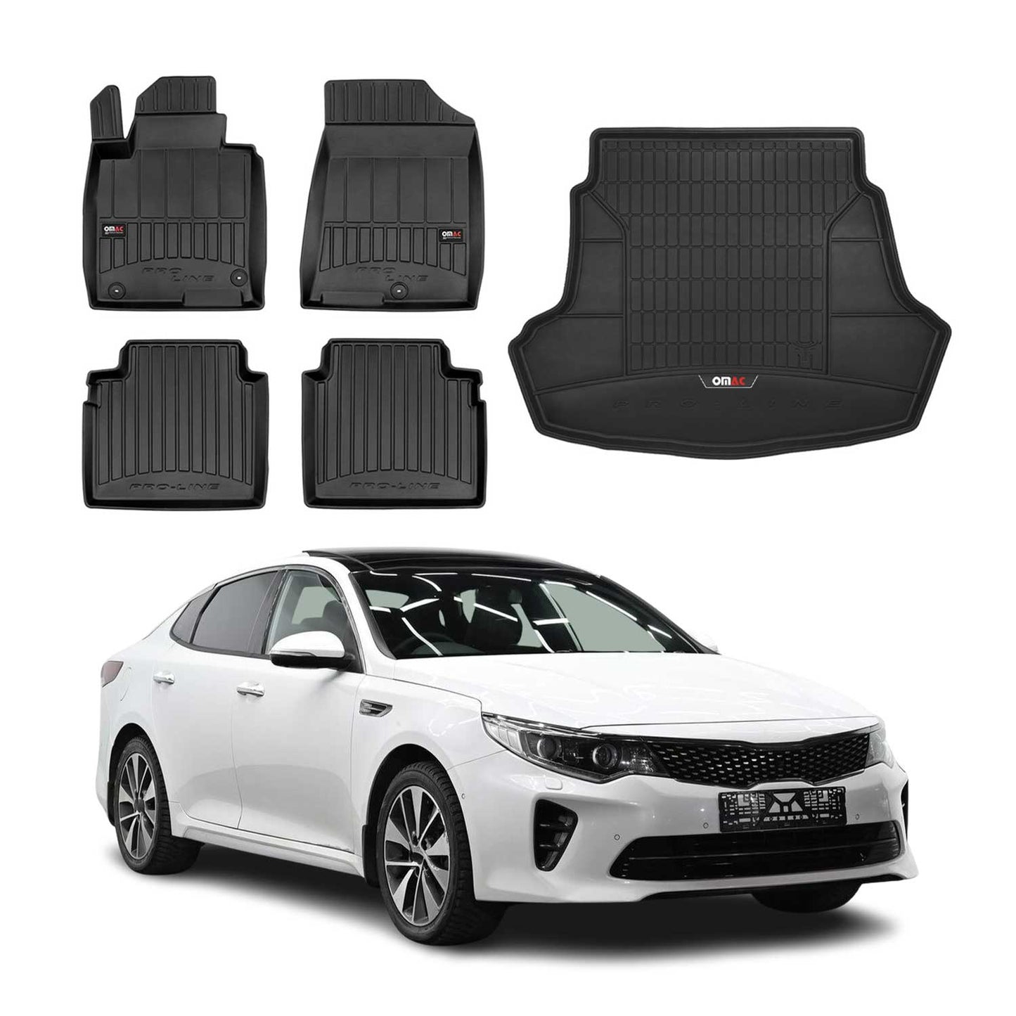 OMAC Fußmatten & Kofferraumwanne Set für Kia Optima 2015-2020 Gummi Schwarz 5x
