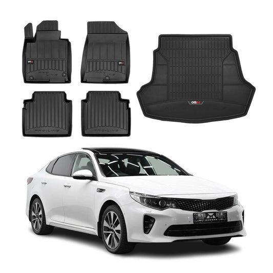 OMAC Fußmatten & Kofferraumwanne Set für Kia Optima 2015-2020 Gummi Schwarz 5x