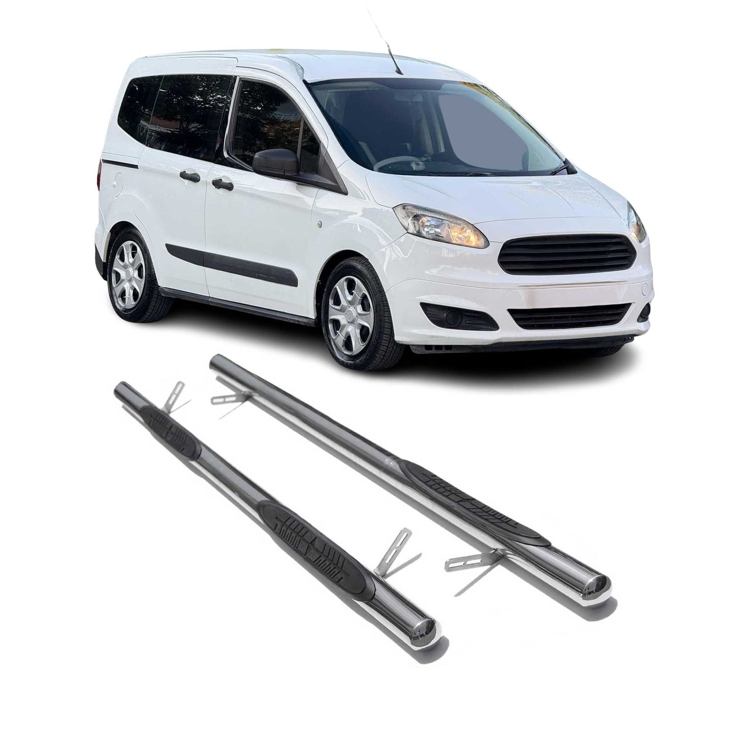 Trepte laterale/scări din oțel inoxidabil pentru Ford Tourneo Courier 2014-2024, argintii