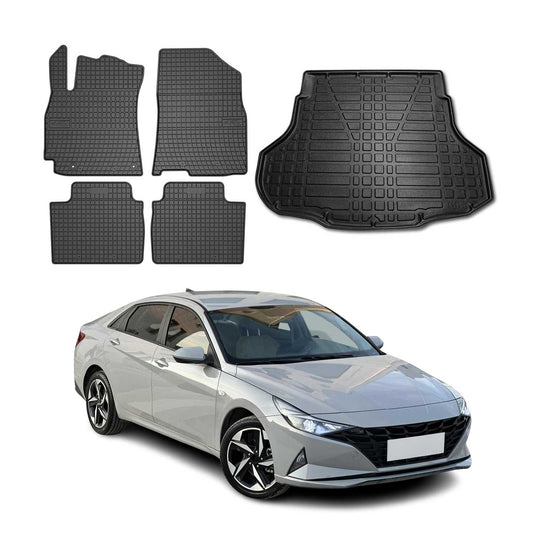 Set covorașe și portbagaj pentru Hyundai Elantra 2020-2025, cauciuc, negru, 5 buc.