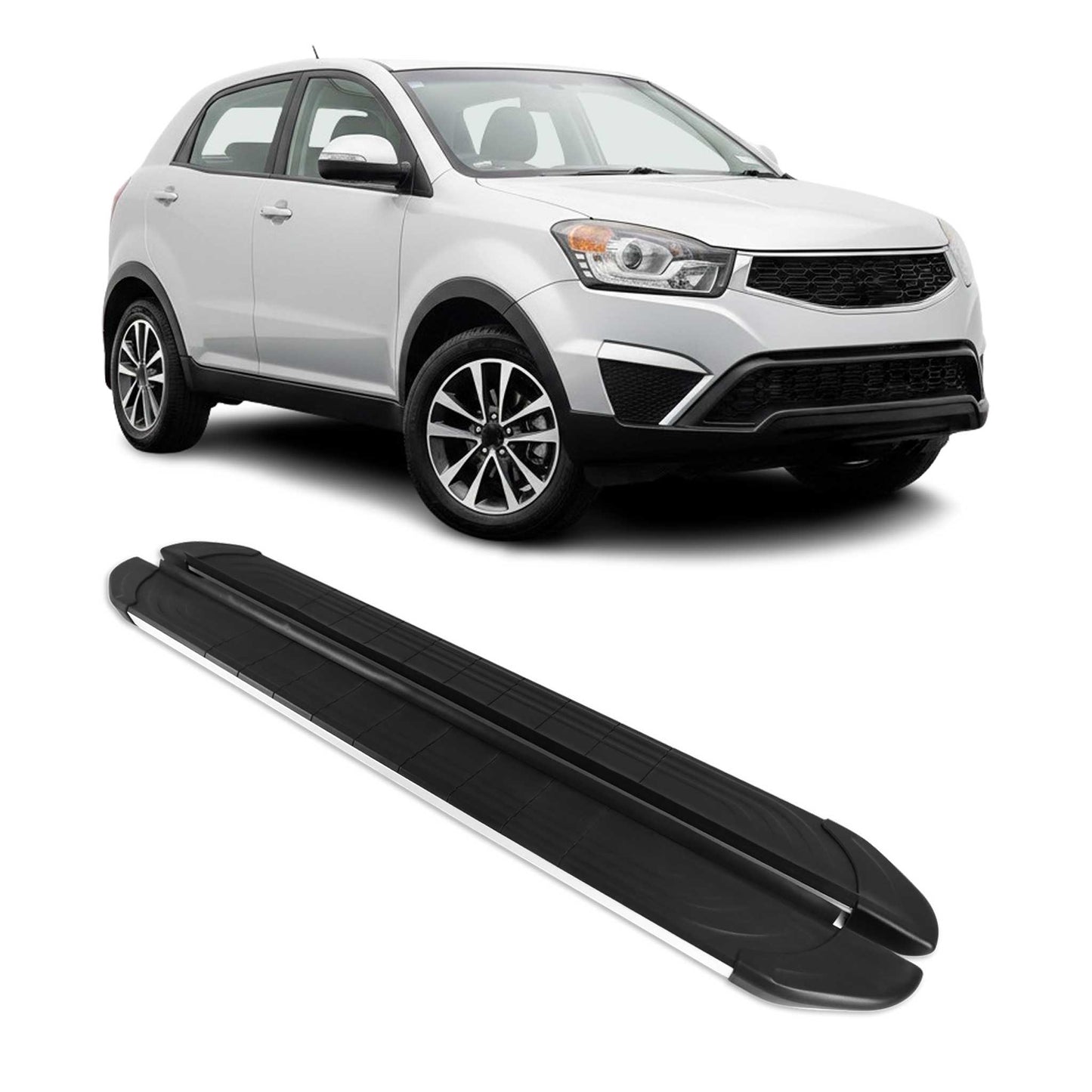 Trittbretter Seitenschweller für Ssangyong Korando C 2011-2019 Alu Schwarz Grau