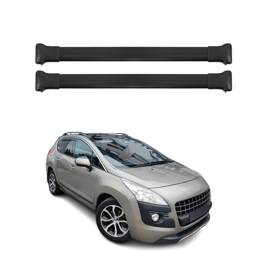 Portbagaj de plafon pentru Peugeot 3008 2009-2016 75kg aluminiu negru 2 buc