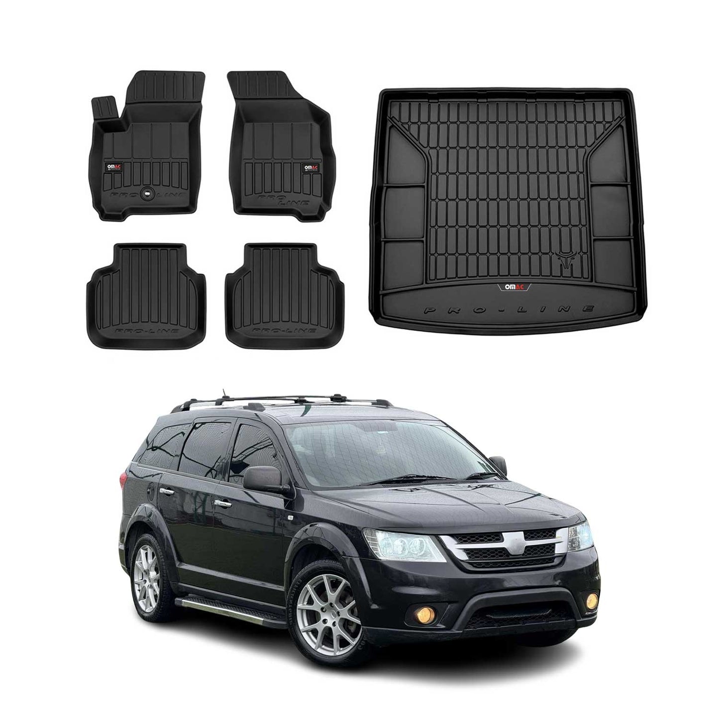 OMAC Fußmatten & Kofferraumwanne Set für Fiat Freemont 2011-2015 Gummi 5x