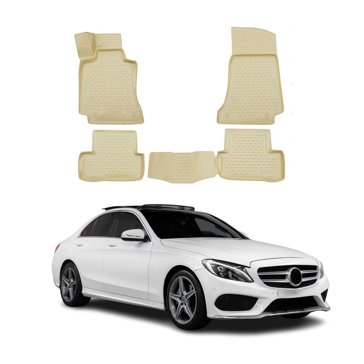 2014-2021 Mercedes C Klasse W205 Fußmatten TPE Beige 4 tlg