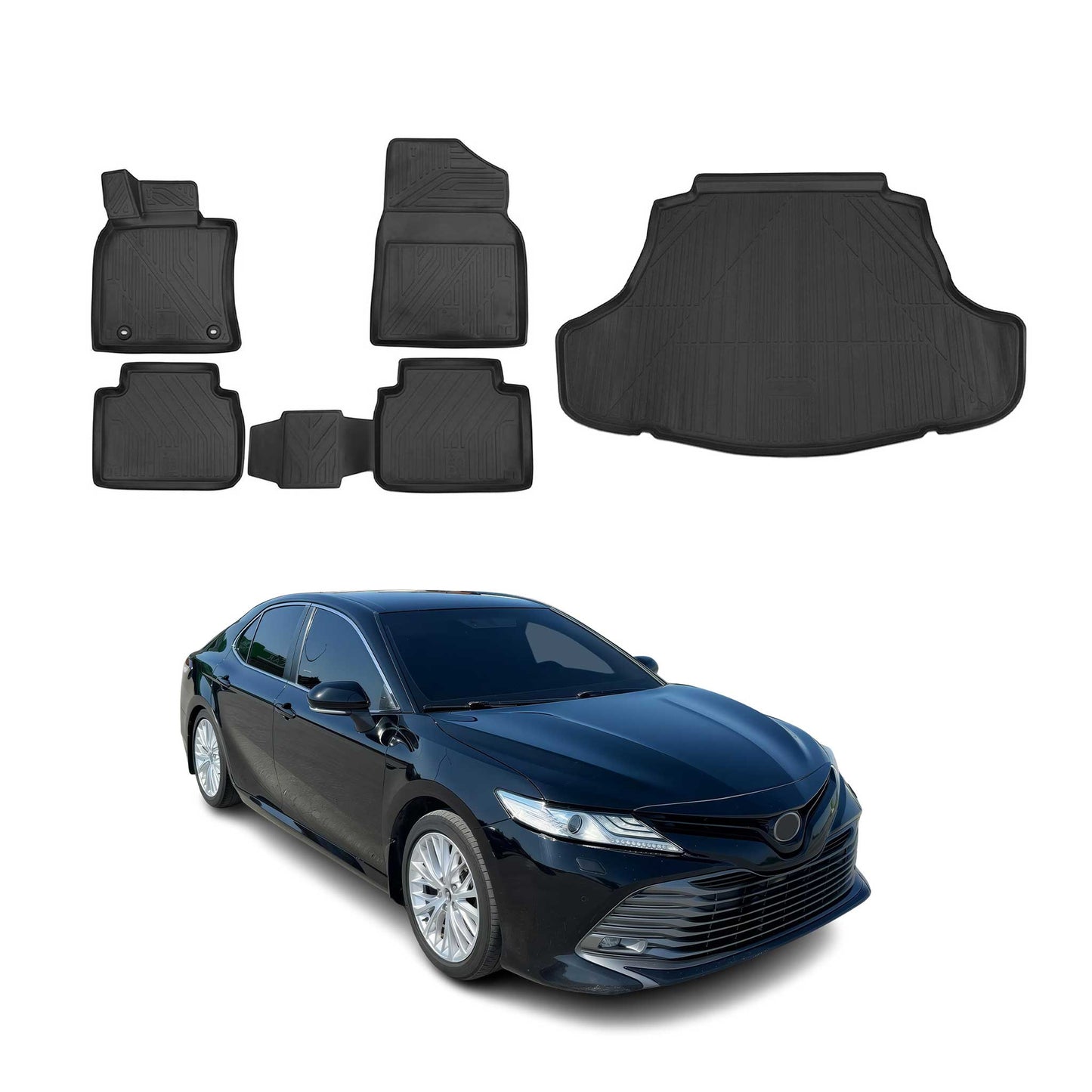 Fußmatten & Kofferraumwanne Set für Toyota Camry 2018-2020 Gummi TPE Schwarz 5x