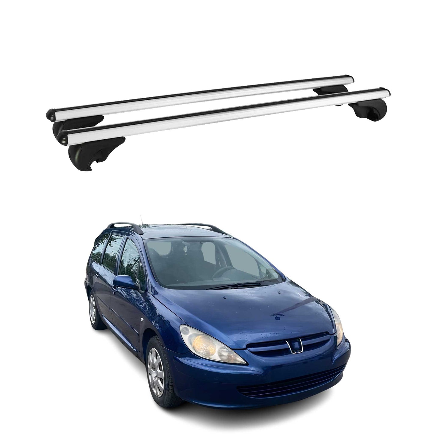 Portbagaj de plafon pentru Peugeot 307 Estate 2002-2008 75kg aluminiu argintiu 2 buc