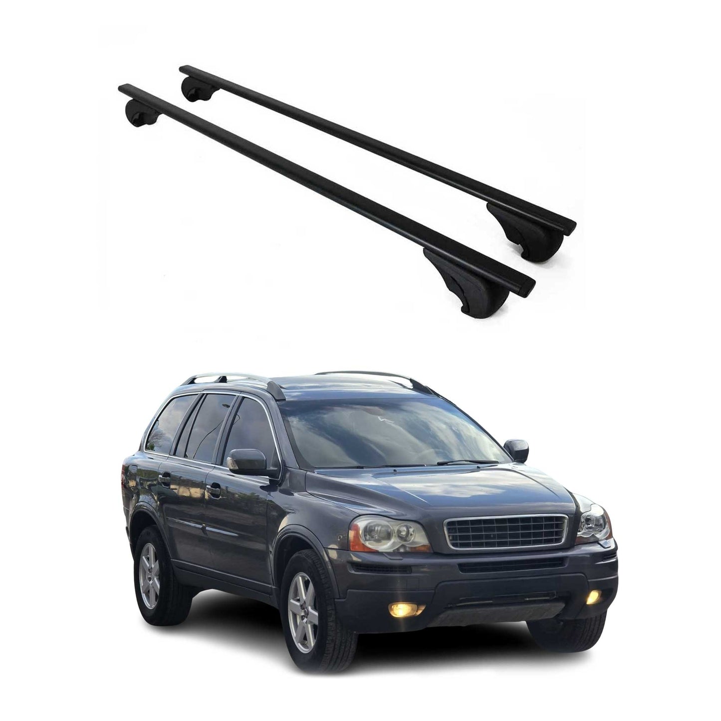 Portbagaj de plafon pentru Volvo XC90 mk1 2002-2014 75kg metal negru 2 buc