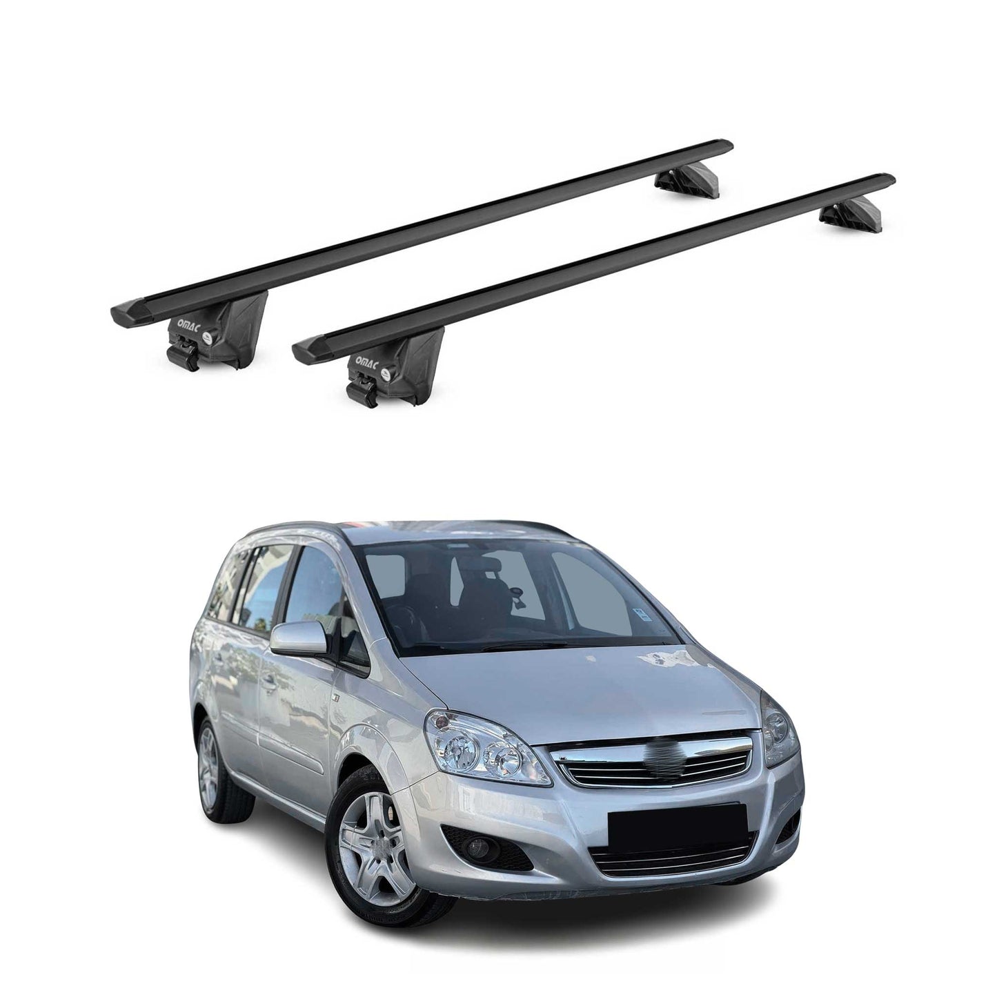 Portbagaj de plafon pentru Opel Zafira B 2008-2011 FL 100kg Alu Negru 2 buc ABE