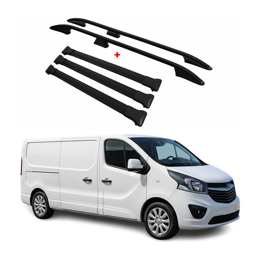 Dachreling + Dachträger für Opel Vivaro 2014-2019 Langer L2 Aluminium Schwarz 5x