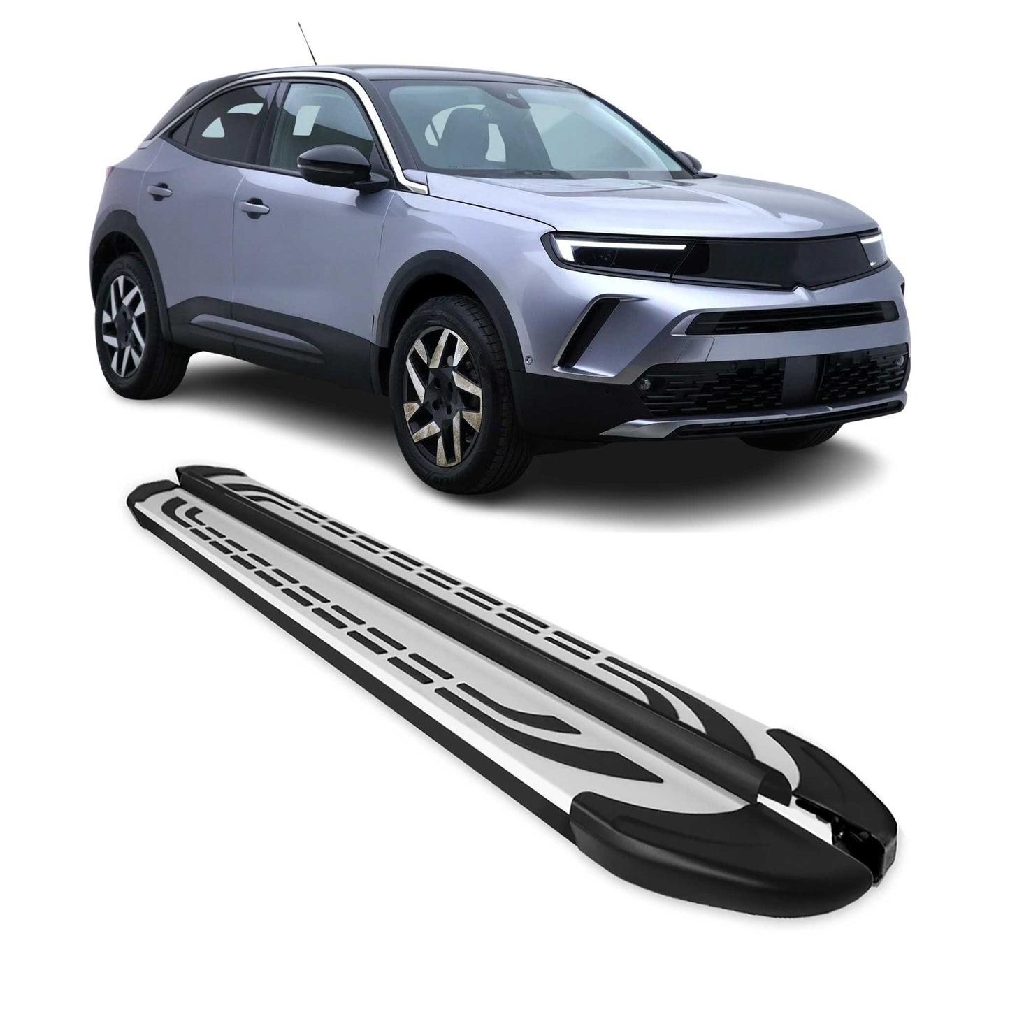 Seitenschweller Trittbretter für Opel Mokka 2020-2025 Alu Silber Schwarz