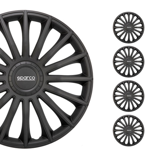 Radkappen Radzierblenden Sparco Treviso 14" Zoll Auto Abdeckung Set Schwarz 4x