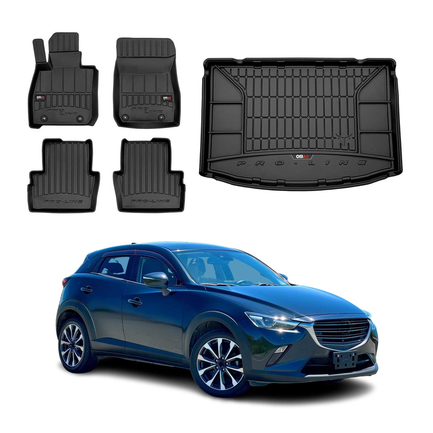 OMAC Fußmatten & Kofferraumwanne Set für Mazda CX-3 2015-2025 Gummi Schwarz 5x