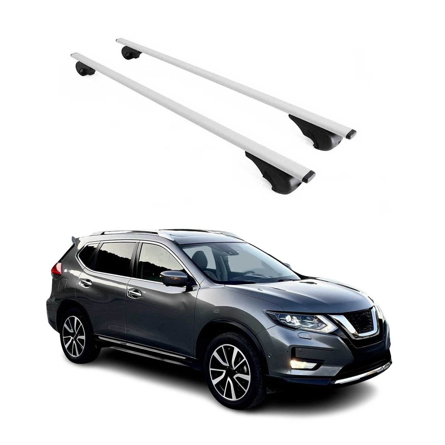 Portbagaj de plafon pentru Nissan X-Trail 2013-2021 75kg metal argintiu 2 buc