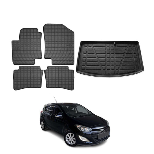 Set covorașe și portbagaj pentru Hyundai i20 hatchback 2008-2014, cauciuc, 5 buc.
