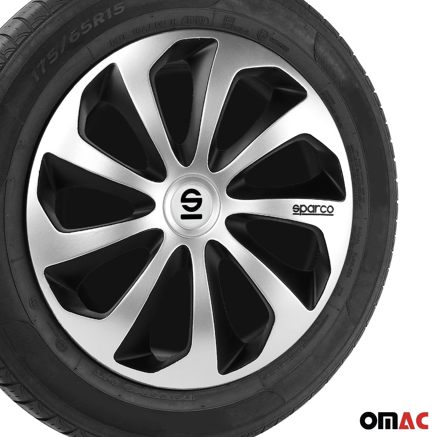 Radkappen Radzierblenden Sparco Sicilia 16" Zoll Abdeckung Set Silber Schwarz 4x