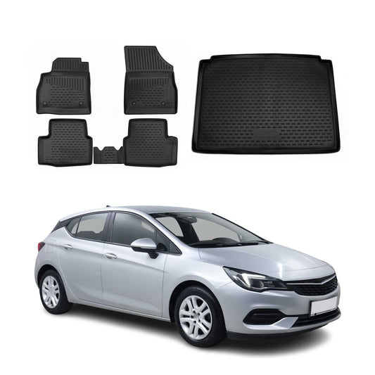 Set covorașe și portbagaj pentru Opel Astra K 2015-2021 cu 5 uși, TPE Negru
