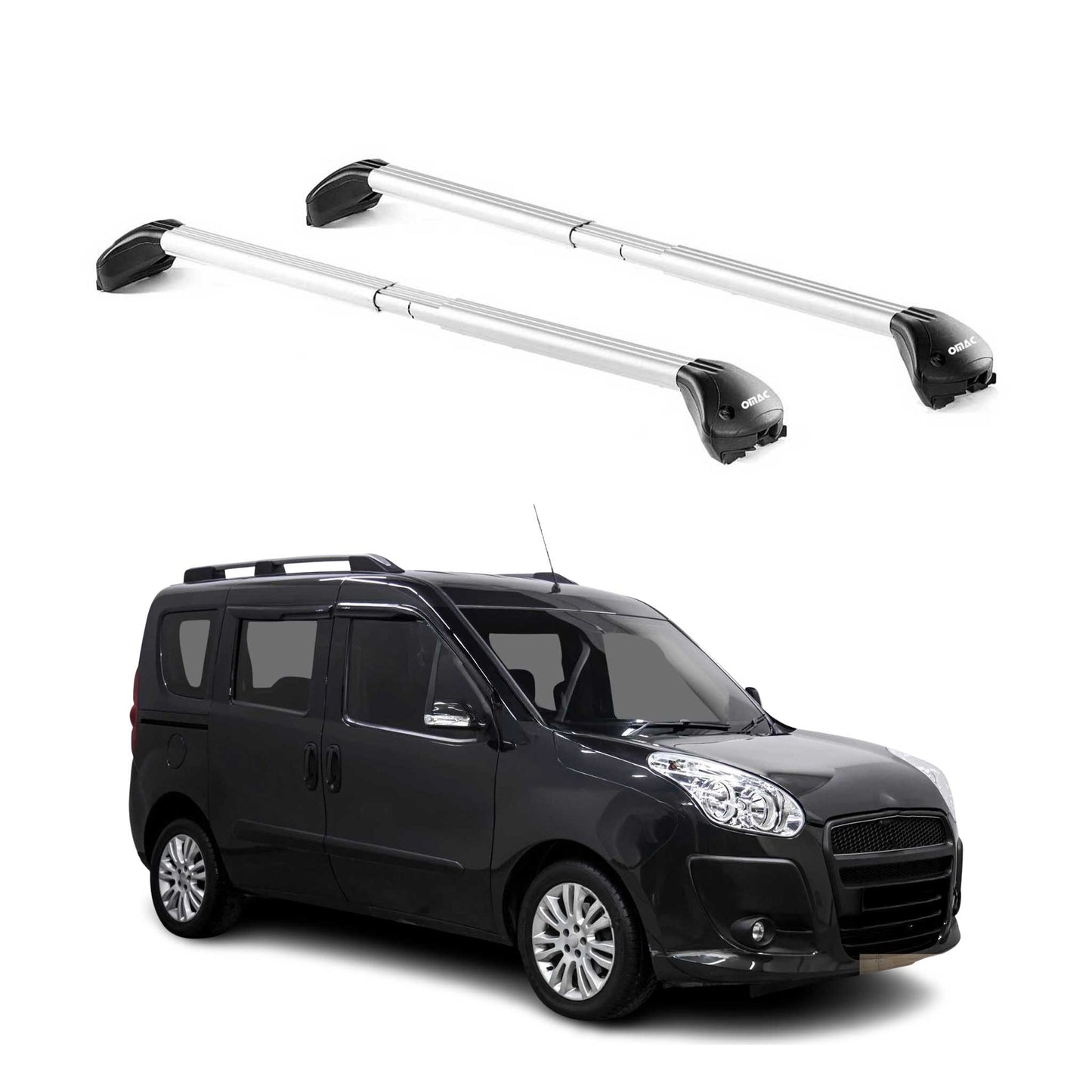 Portbagaj de plafon pentru Fiat Doblo 2010-2022, 100kg, aluminiu, argintiu, 2 piese, omologat ABE