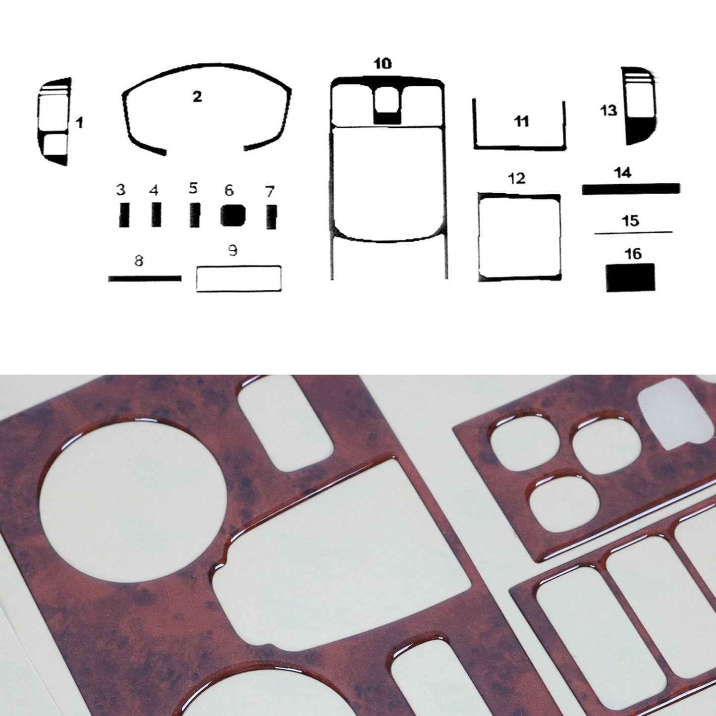 Ornamente interioare cockpit pentru Isuzu D-Max 2002-2008, aspect lemn masiv, 16 bucăți