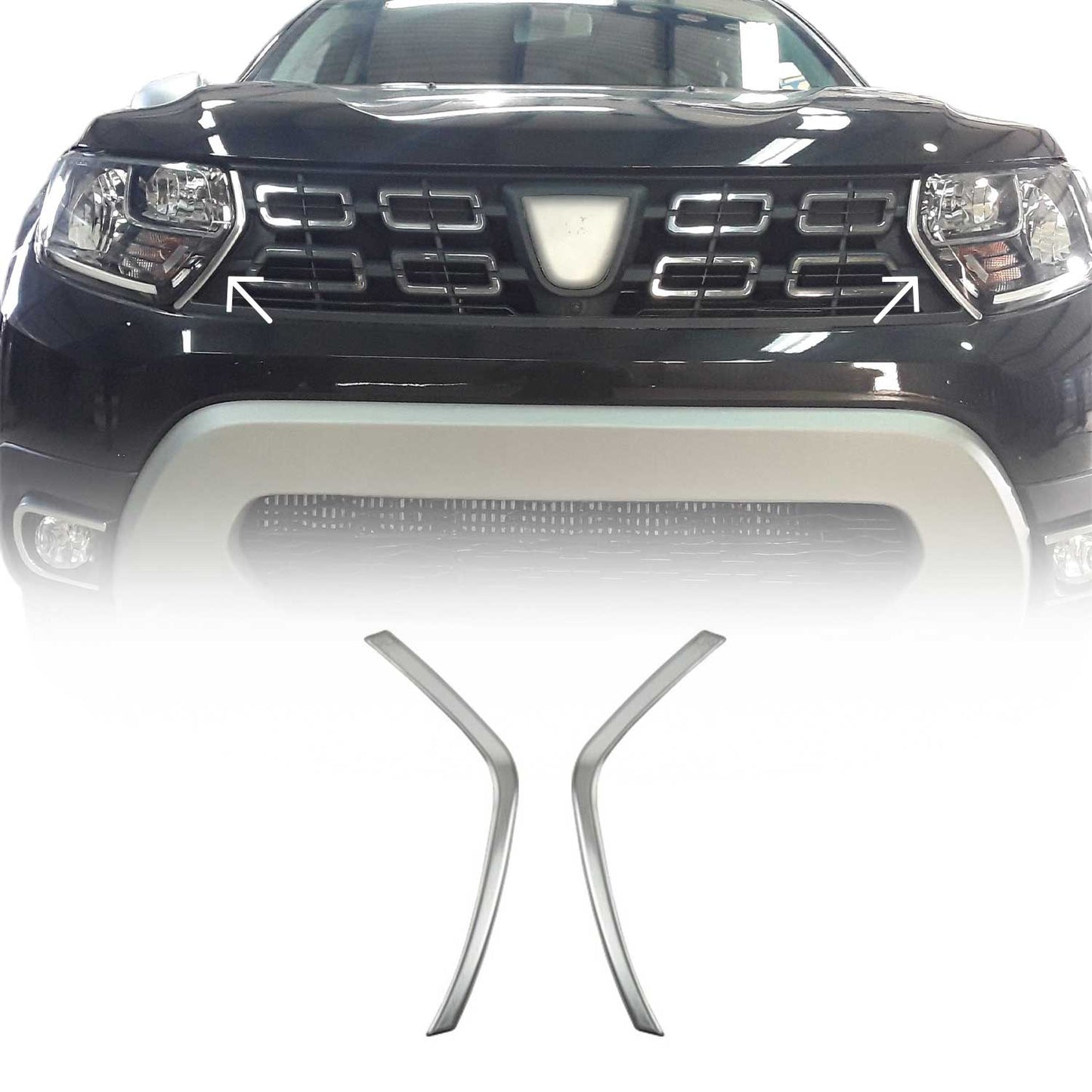 Benzi decorative grilă auto pentru Dacia Duster 2018-2021, oțel inoxidabil, argintiu, 2x