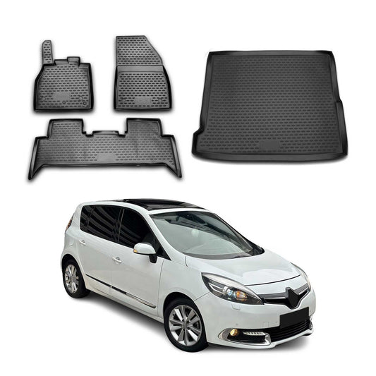 Set covorașe și portbagaj pentru Renault Scenic 2010-2016, cauciuc 3D TPE, 4x