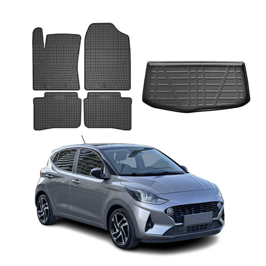 Fußmatten & Kofferraumwanne Set für Hyundai i10 2019-2025 Gummi TPE Schwarz 5x