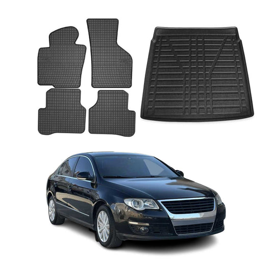 Fußmatten & Kofferraumwanne Set für VW Passat 2005-2010 Untere Gummi Schwarz 5x
