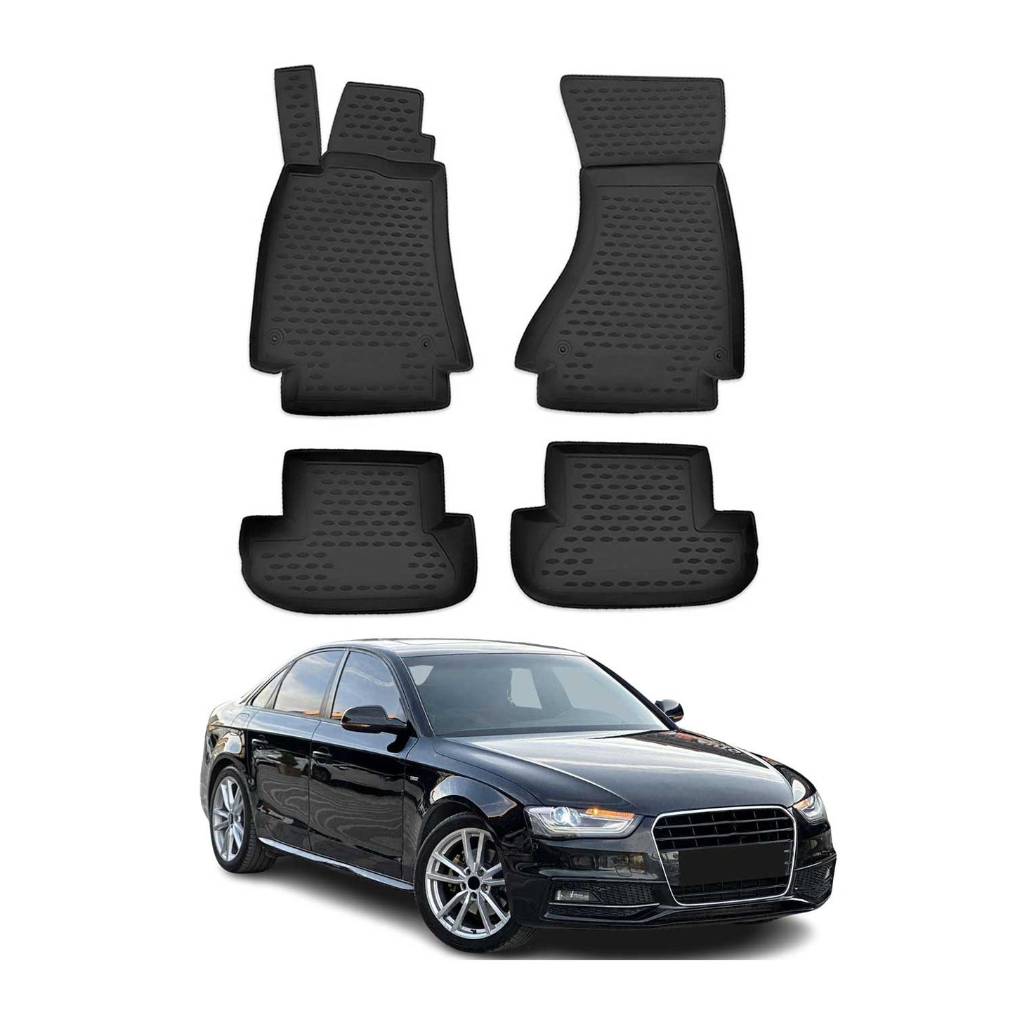Covorașe auto din cauciuc negru pentru Audi A4 Sedan Avant Allroad B8 2007-2016, 4 buc.