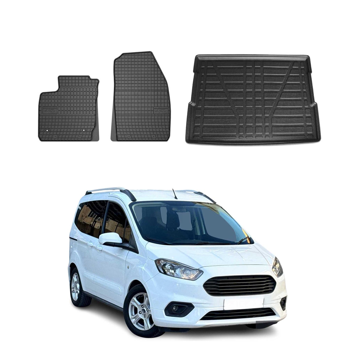 Set covorașe și portbagaj pentru Ford Tourneo Courier 2014-2024, cauciuc, 3 buc.