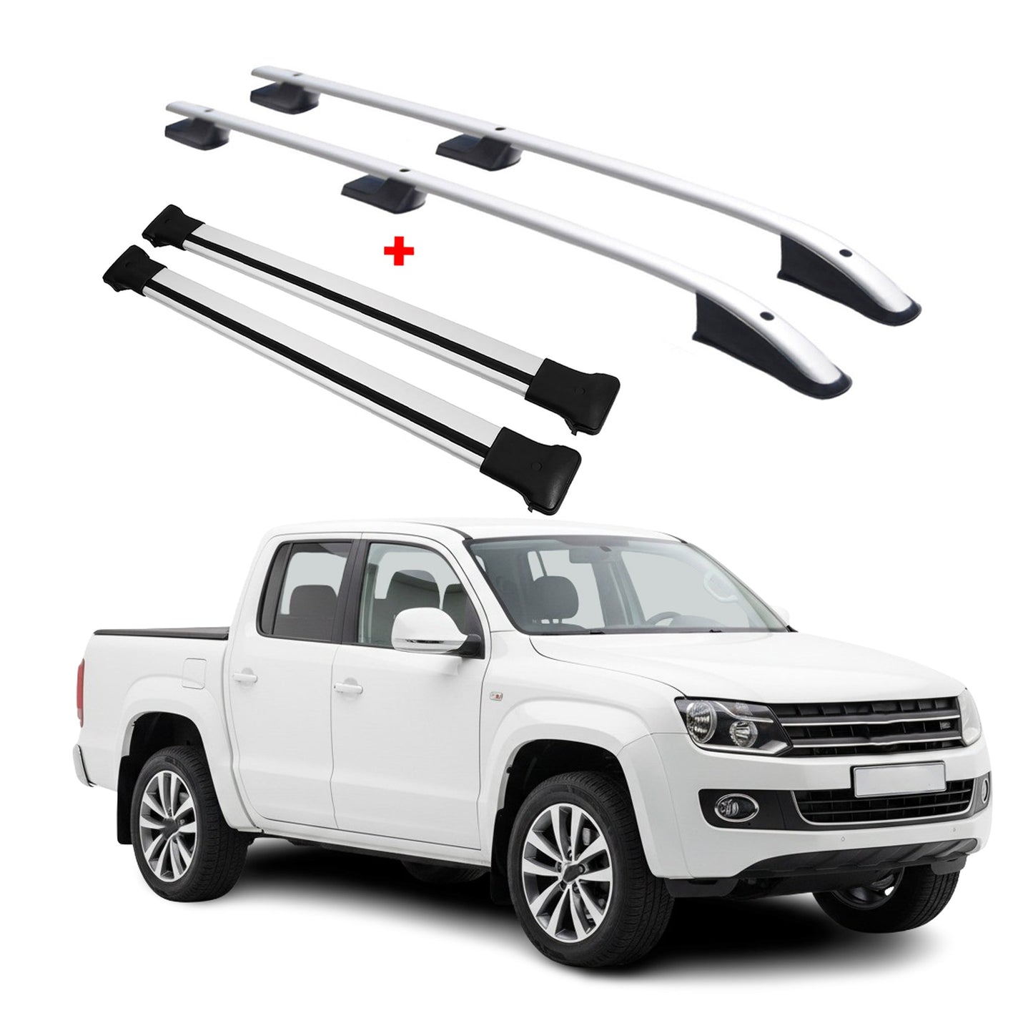 Dachreling + Dachträger SET für VW Amarok 2010-2025 Aluminium Silber 4tlg