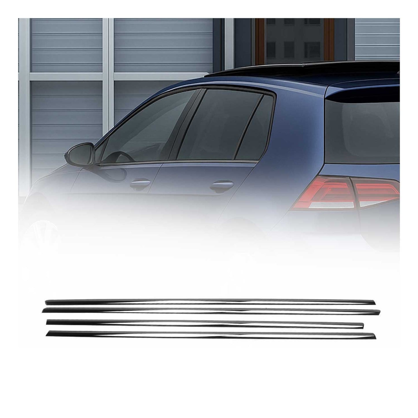 Benzi decorative pentru geamuri pentru VW Golf 2012-2019, oțel inoxidabil, culoare închisă, 4 bucăți