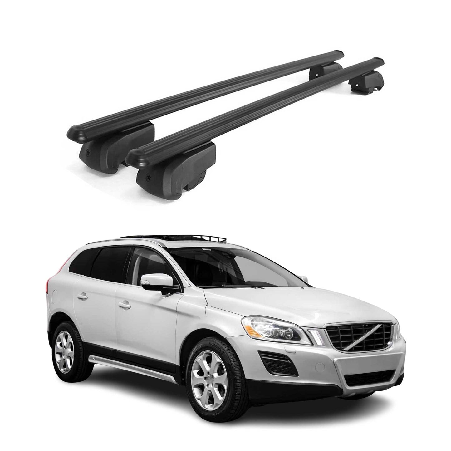 Portbagaj de plafon pentru Volvo XC60 mk1 2008-2017 75kg aluminiu negru 2 buc