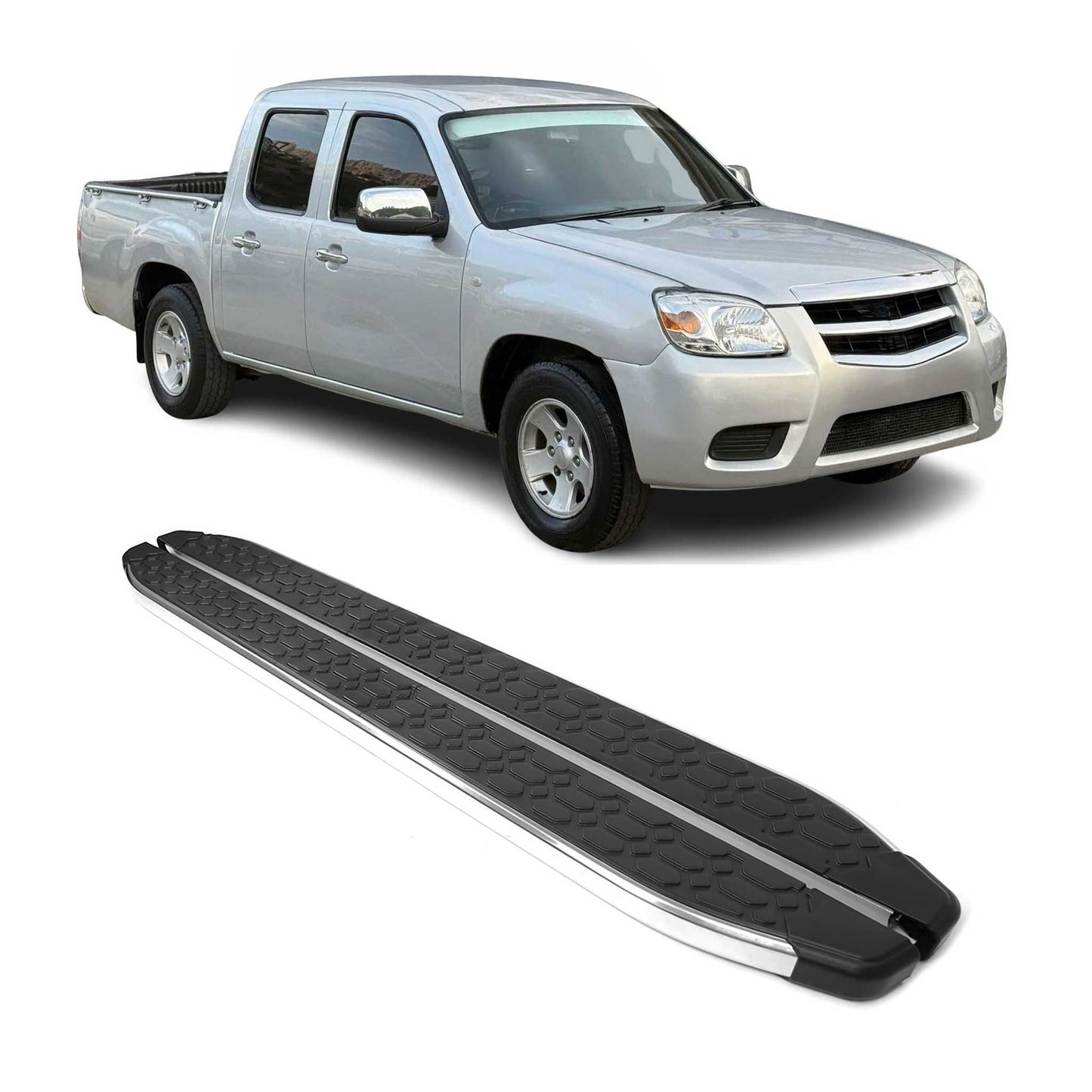 Trittbretter Seitenschutz für Mazda BT-50 DoubleCab 2012-20 Stahl Schwarz Silber
