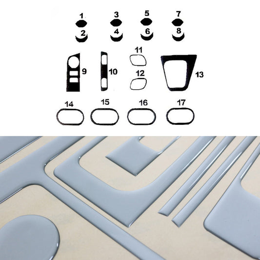 Ornamente interioare cockpit pentru Dacia Lodgy 2012-2024, aspect aluminiu, 17 piese