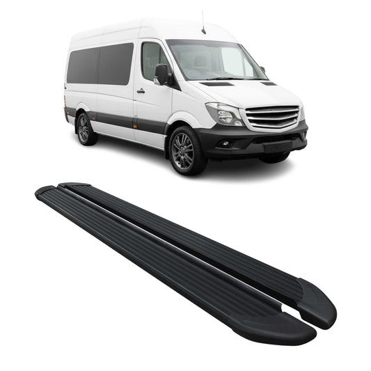 Trittbretter für Mercedes Sprinter W906 2006-2018 L2 Langer Alu Schwarz