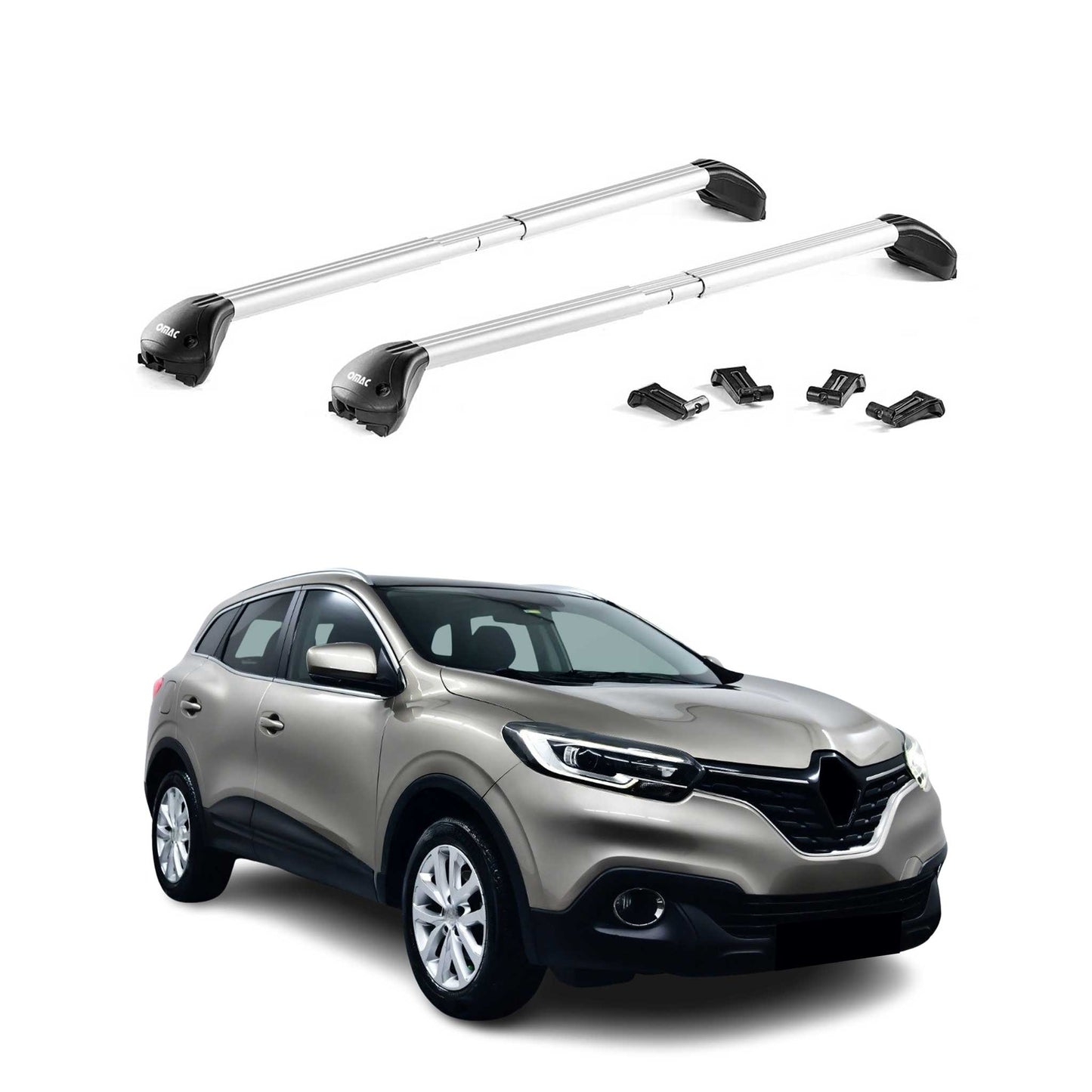 Portbagaj de plafon pentru Renault Kadjar 2015-2022, 100 kg, aluminiu, argintiu, 2 piese, ABE (omologare de tip germană)