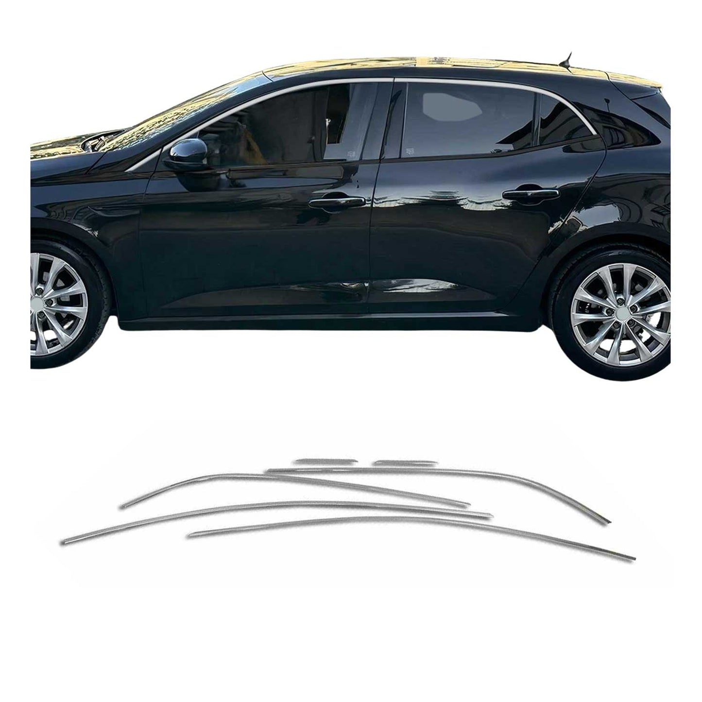 Benzi decorative pentru geamuri Renault Megane 2015-2020, oțel inoxidabil cromat, 6 bucăți