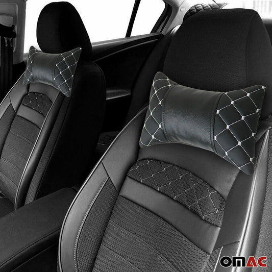 Pernă auto pentru tetieră, pernă de susținere a gâtului, piele, negru, alb, 2 bucăți