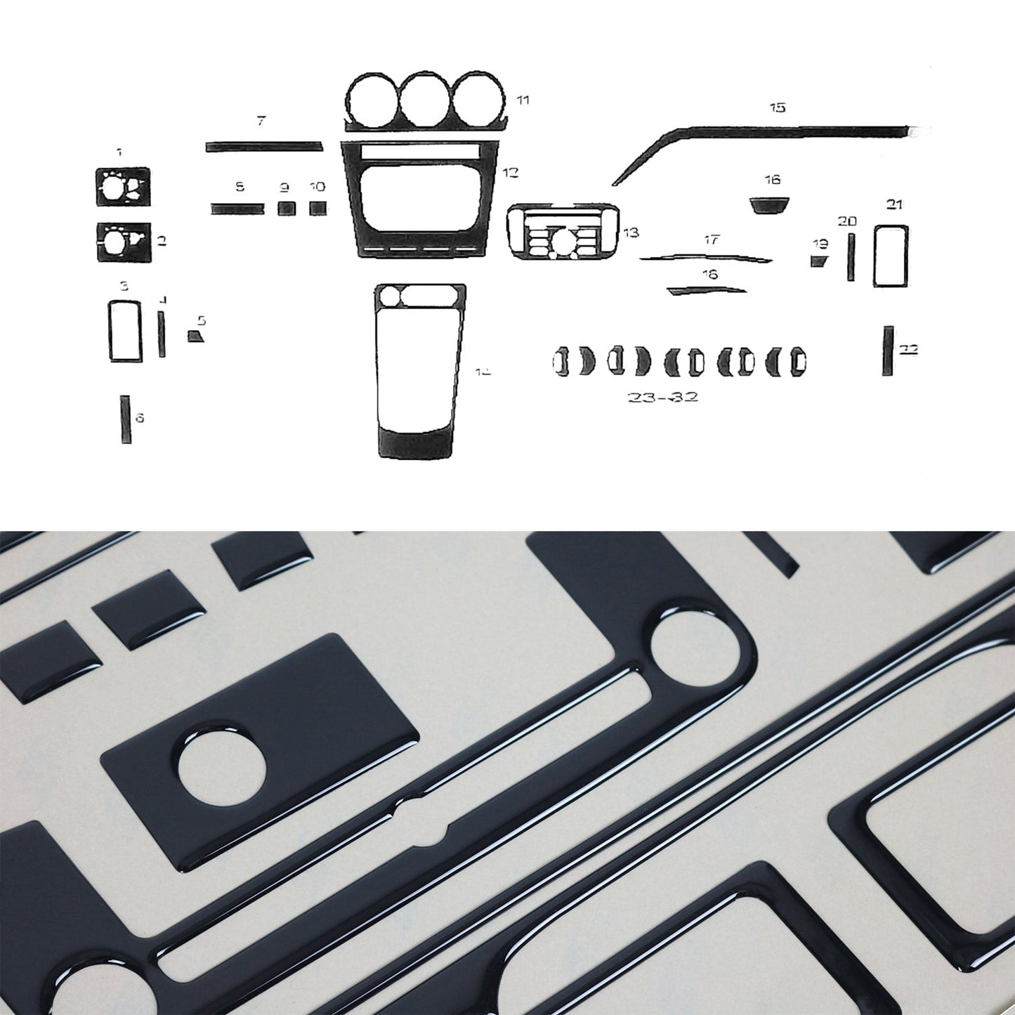 Ornamente interioare cockpit pentru Ford Transit Connect 2009-2014, aspect negru, 32 bucăți